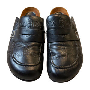 JW Anderson Logo-Embossed Leather Mules Loafers Black Size EU44/US11